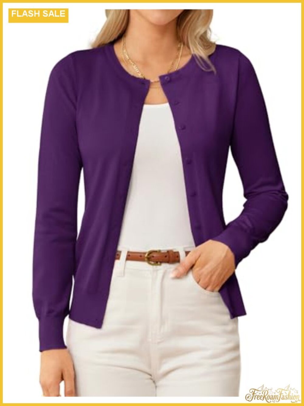 Classic Button Down Cardigan Women Lightweight Knit Crew Neck Long Sleeve